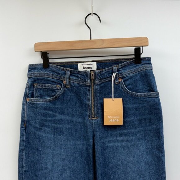 NWT Reformation Julianna Zip Straight Leg Mid-Rise Jeans Medium Wash Denim 28 - Picture 4 of 10